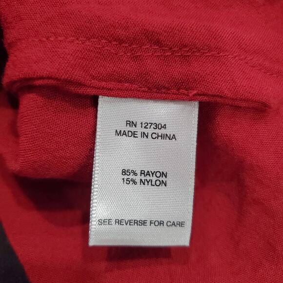 John Mark Top Women 1X Red Button Up Asymmetrical Casual Flowy Lagenlook Art - Picture 8 of 9